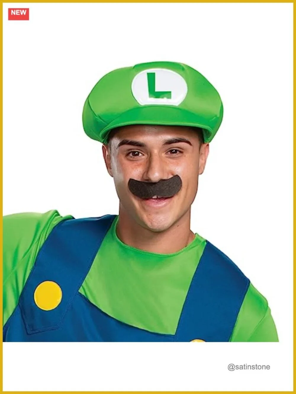 Official Luigi Adult Costume w/ Hat & Mustache, Polyester, Halloween Cosplay